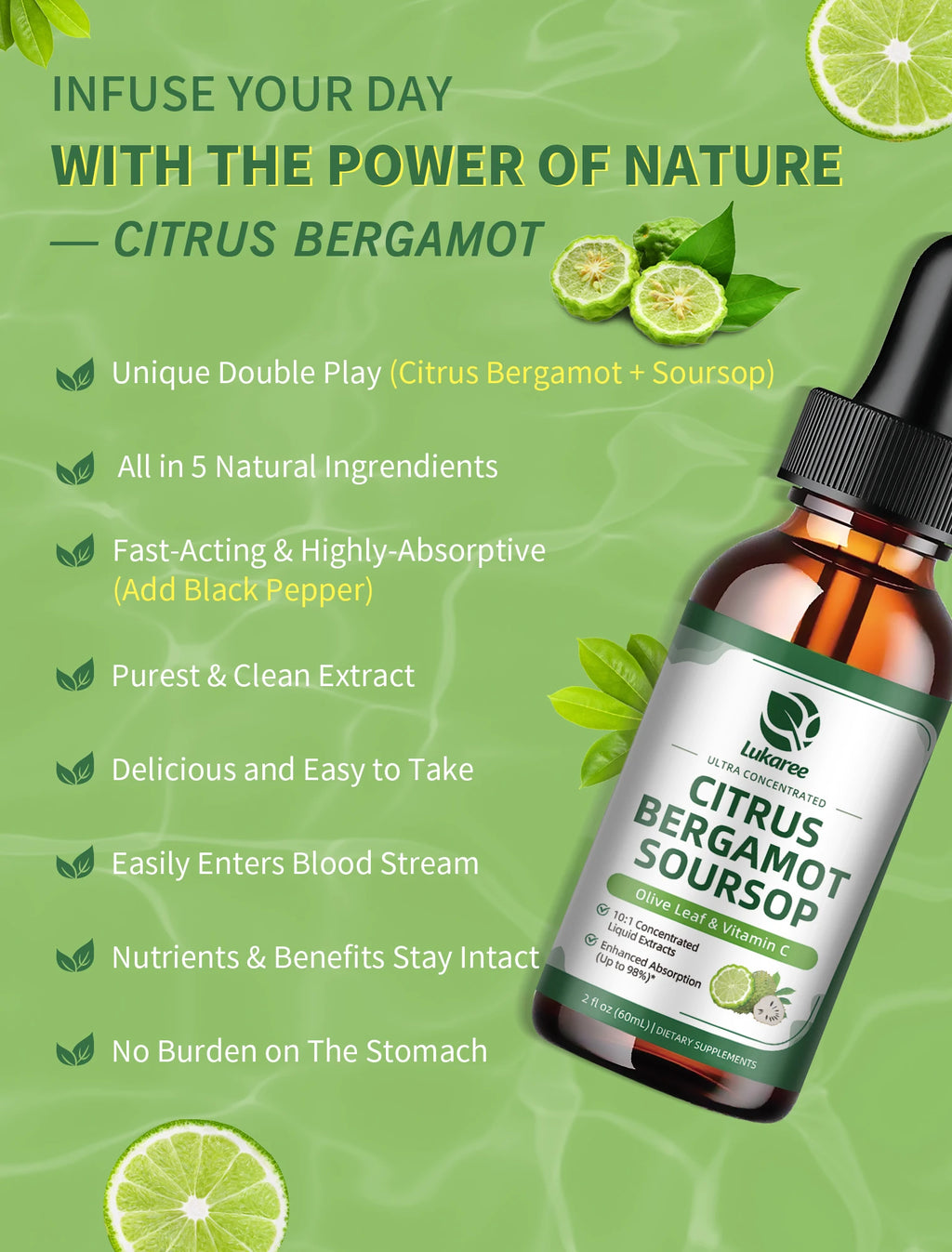 Citrus Bergamot Liquid Drops with Soursop, Red Yeast Rice & Olive Leaf