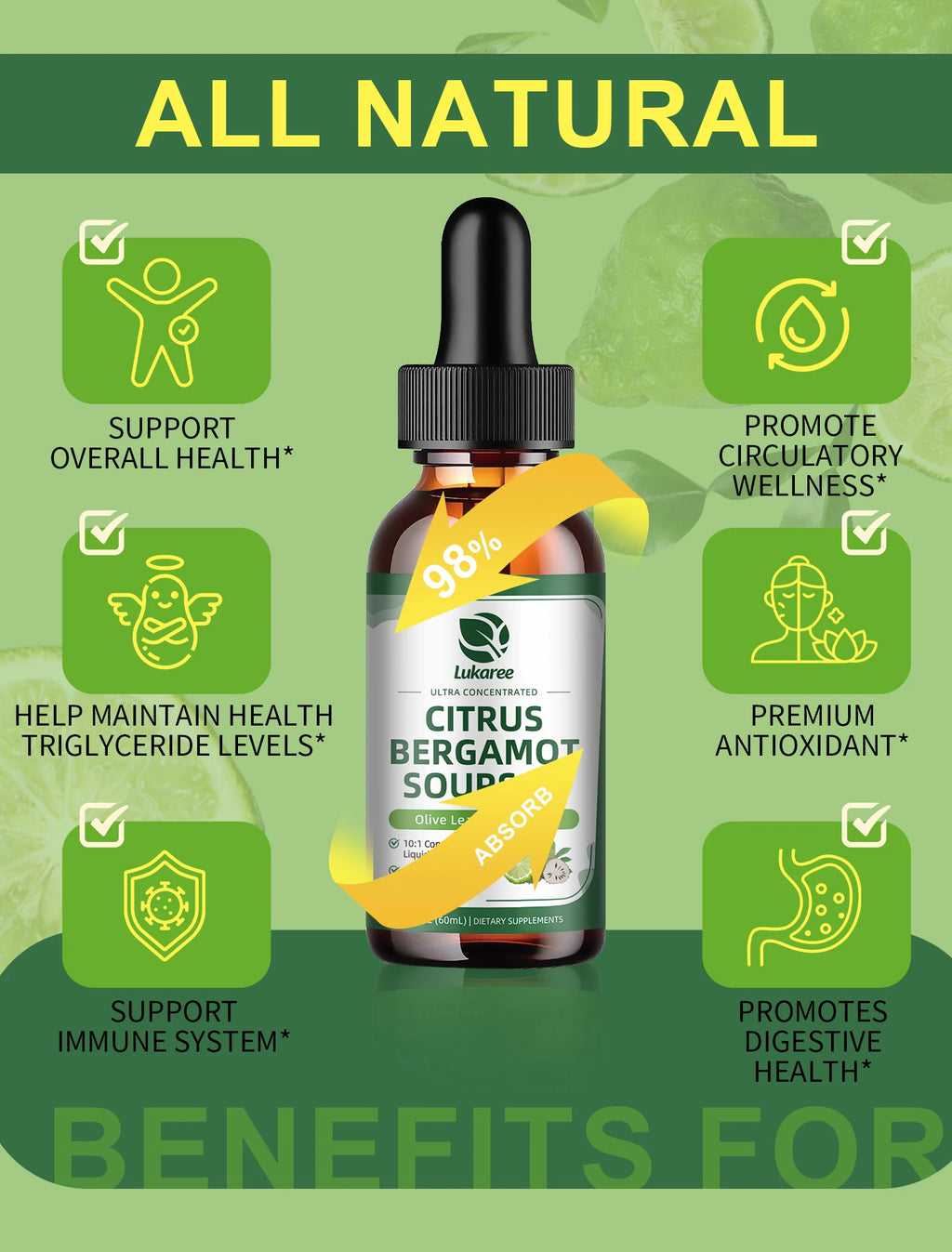 Citrus Bergamot Liquid Drops with Soursop, Red Yeast Rice & Olive Leaf