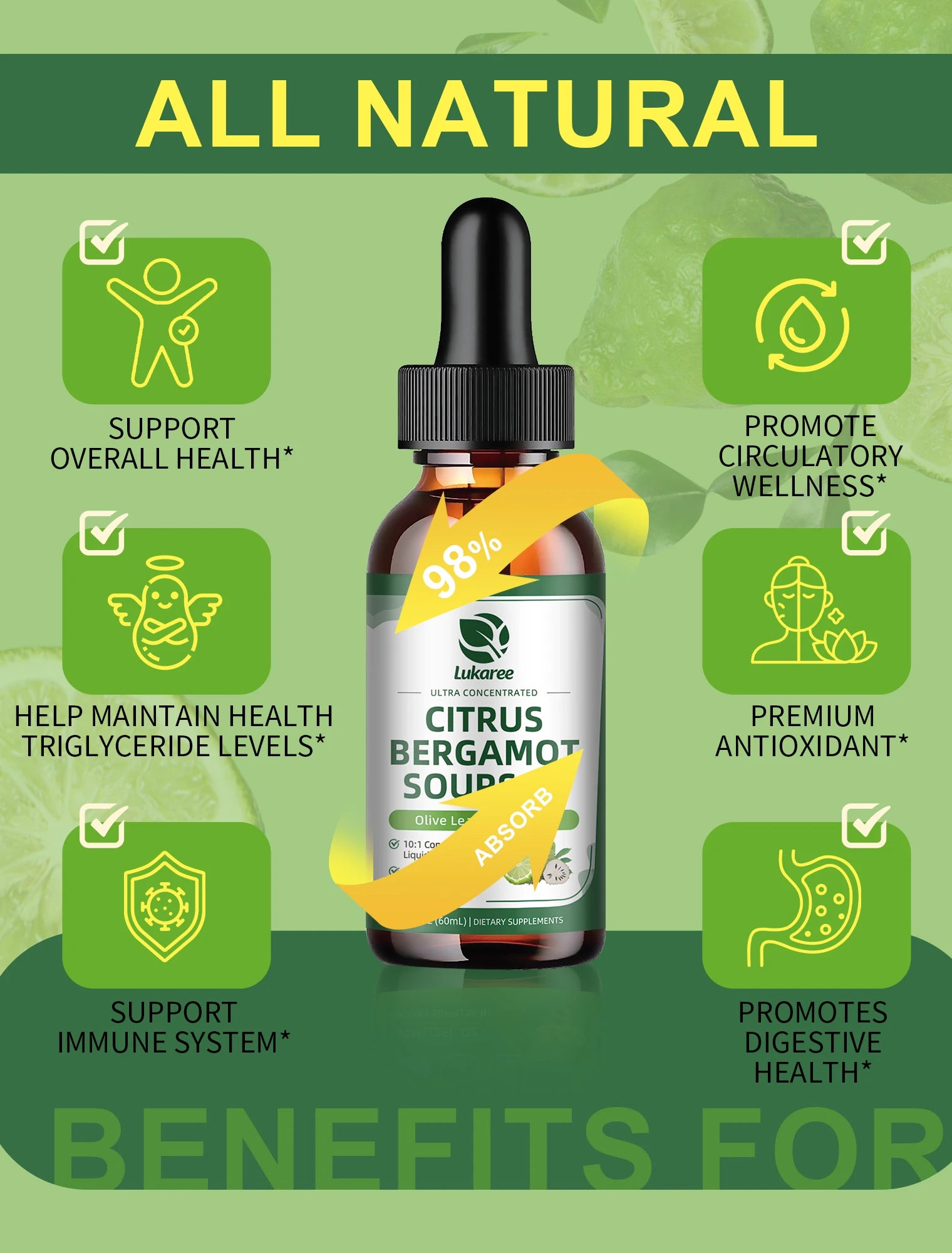 Citrus Bergamot Liquid Drops with Soursop, Red Yeast Rice & Olive Leaf