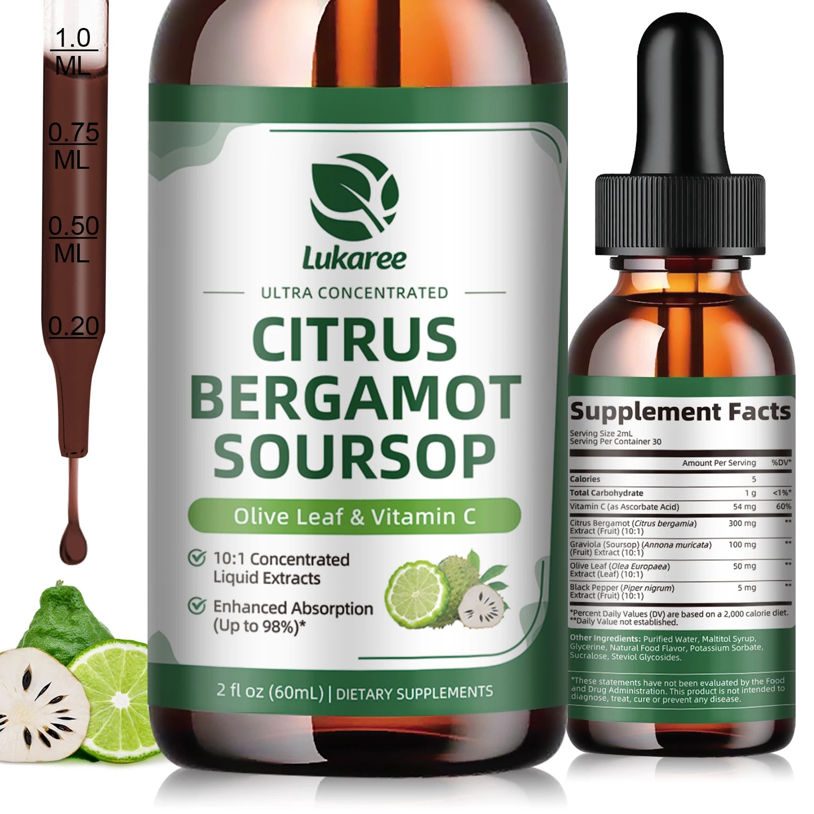 Citrus Bergamot Liquid Drops with Soursop, Red Yeast Rice & Olive Leaf