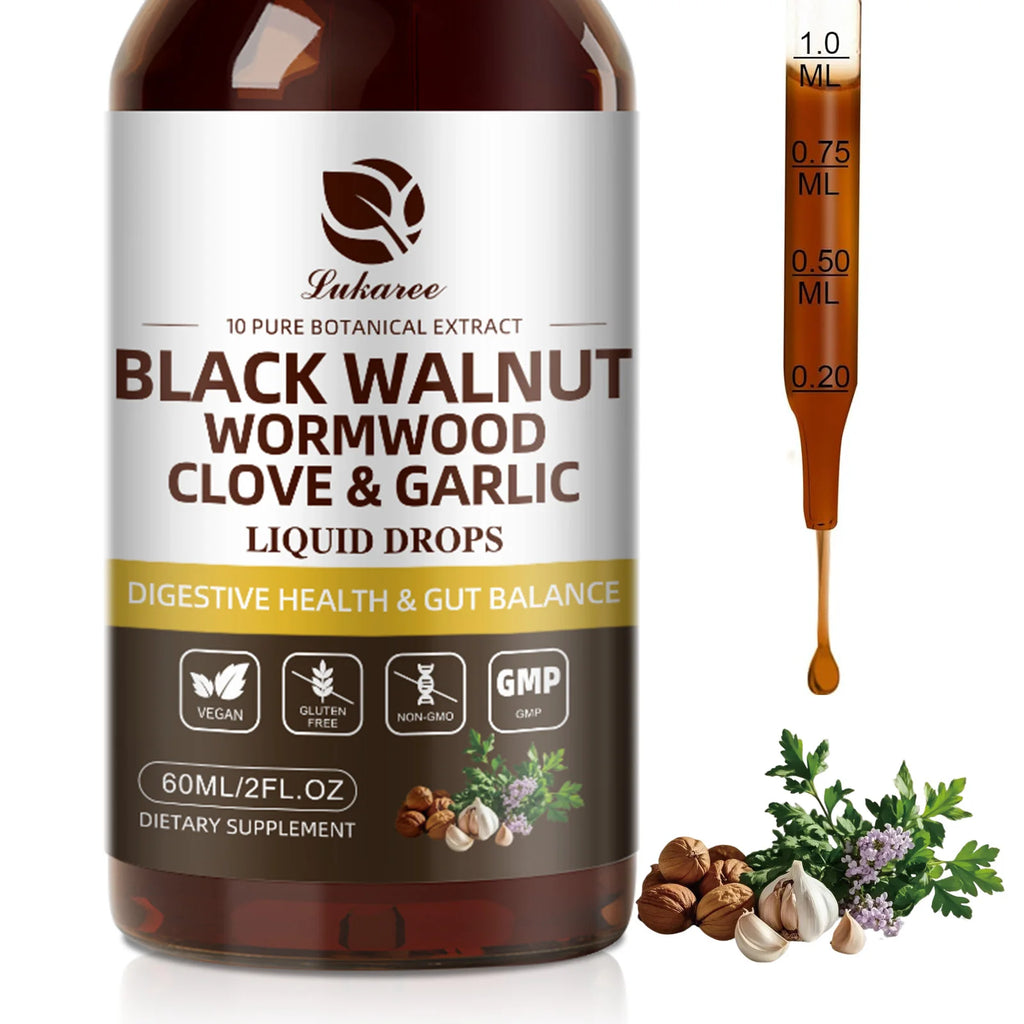 Black Walnut Herbal Liquid Drops with Wormwood, Clove & Garlic (60ml)