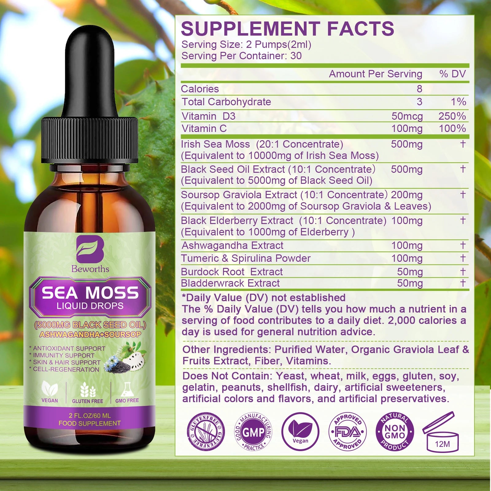 Sea Moss Extract Liquid Drops (60ml)
