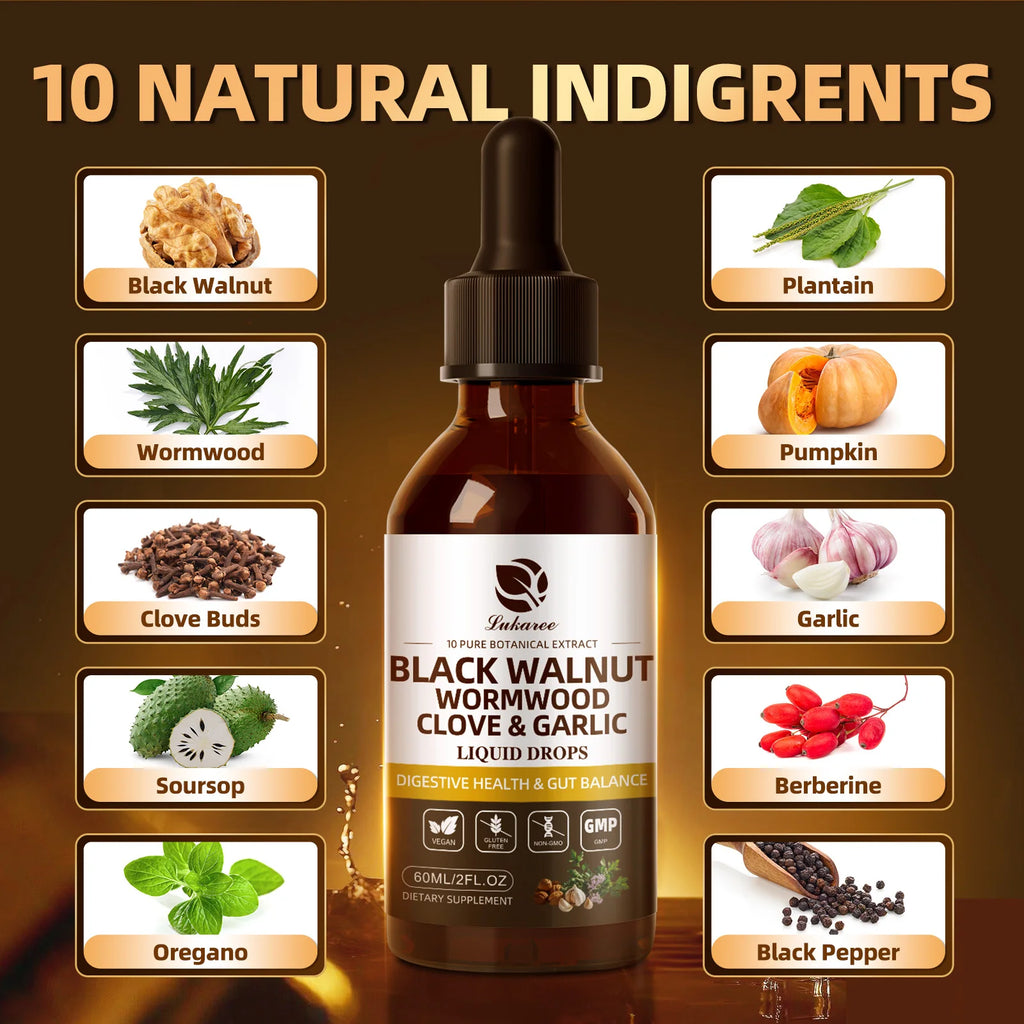 Black Walnut Herbal Liquid Drops with Wormwood, Clove & Garlic (60ml)