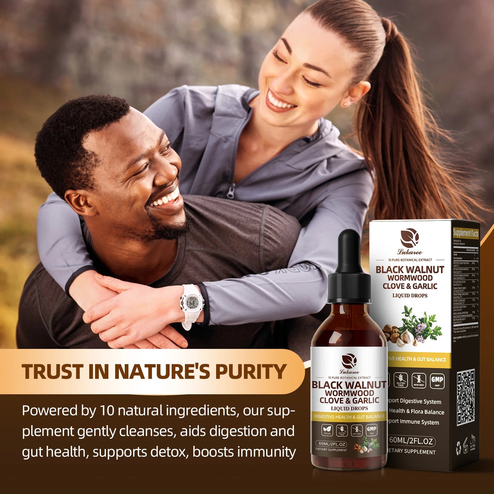 Black Walnut Herbal Liquid Drops with Wormwood, Clove & Garlic (60ml)